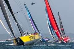 Brunel leads the fleet around the Leward mark in the leg start to Cardiff  of the 2018 Newport Volvo Race stop over.